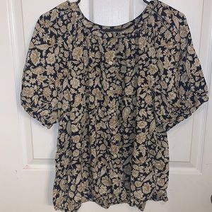 Old Navy Blue & Tan Floral Top (L)